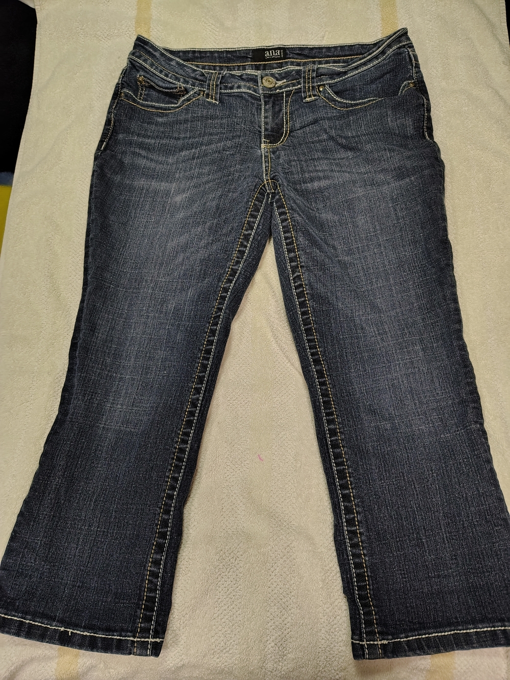 a.n.a Dark Indigo Wide-Leg Capris with Yellow Contrast Stitching